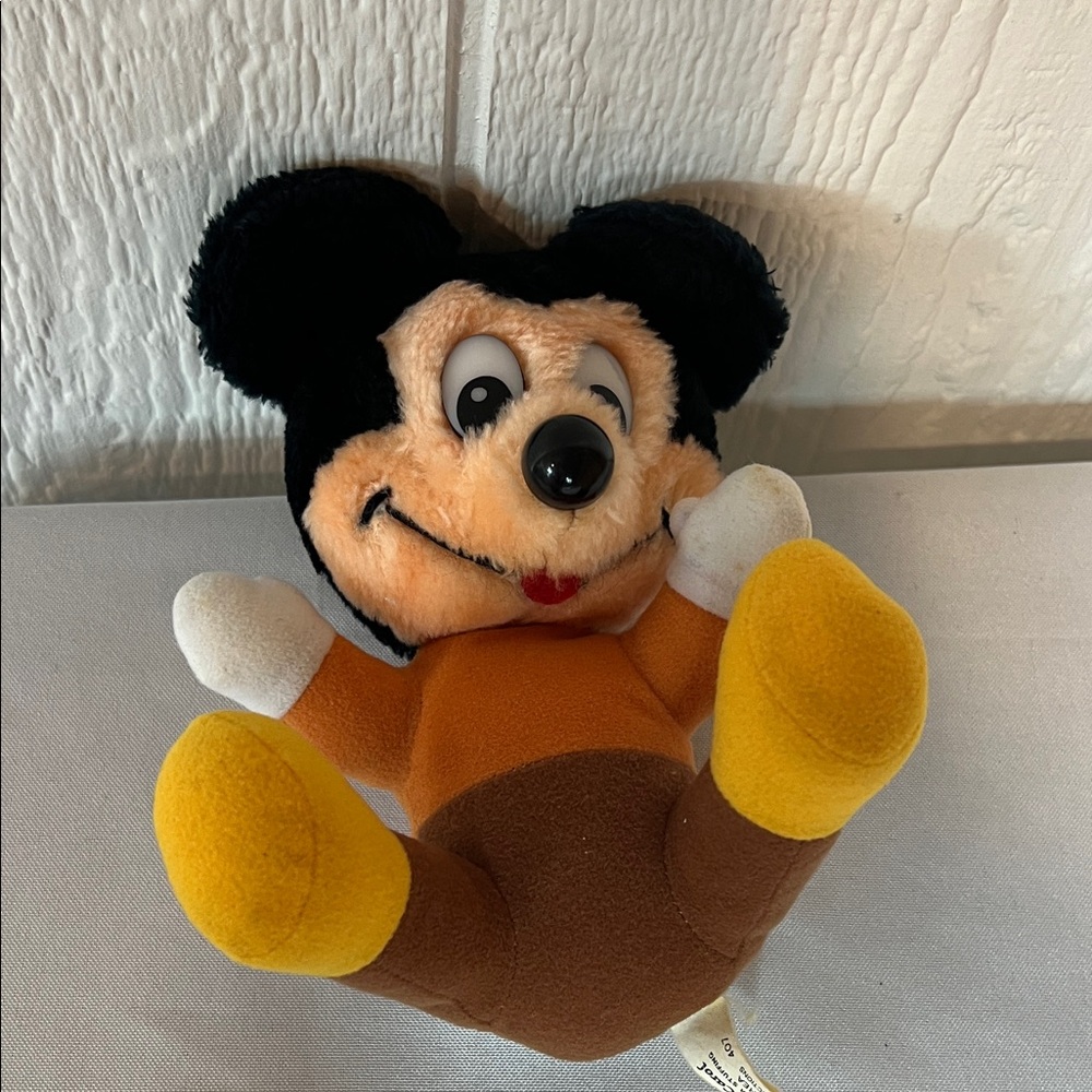 Vintage Mickey Mouse Plush Toy with Yellow and Brown Outfit - Picture 1 of 3